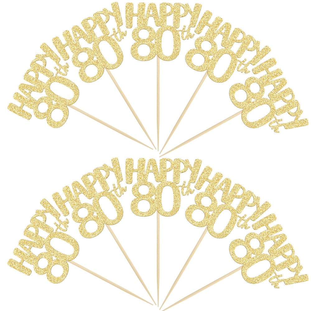 Gyufise 24Pcs Happy 80th Cupcake Toppers Cheers to 80 Birthday Cake Toppers Gold Glitter 80 Cake Topper Picks Birthday Cake Decoration for Birthday Party Anniversary Celebration Supplies - Image 6