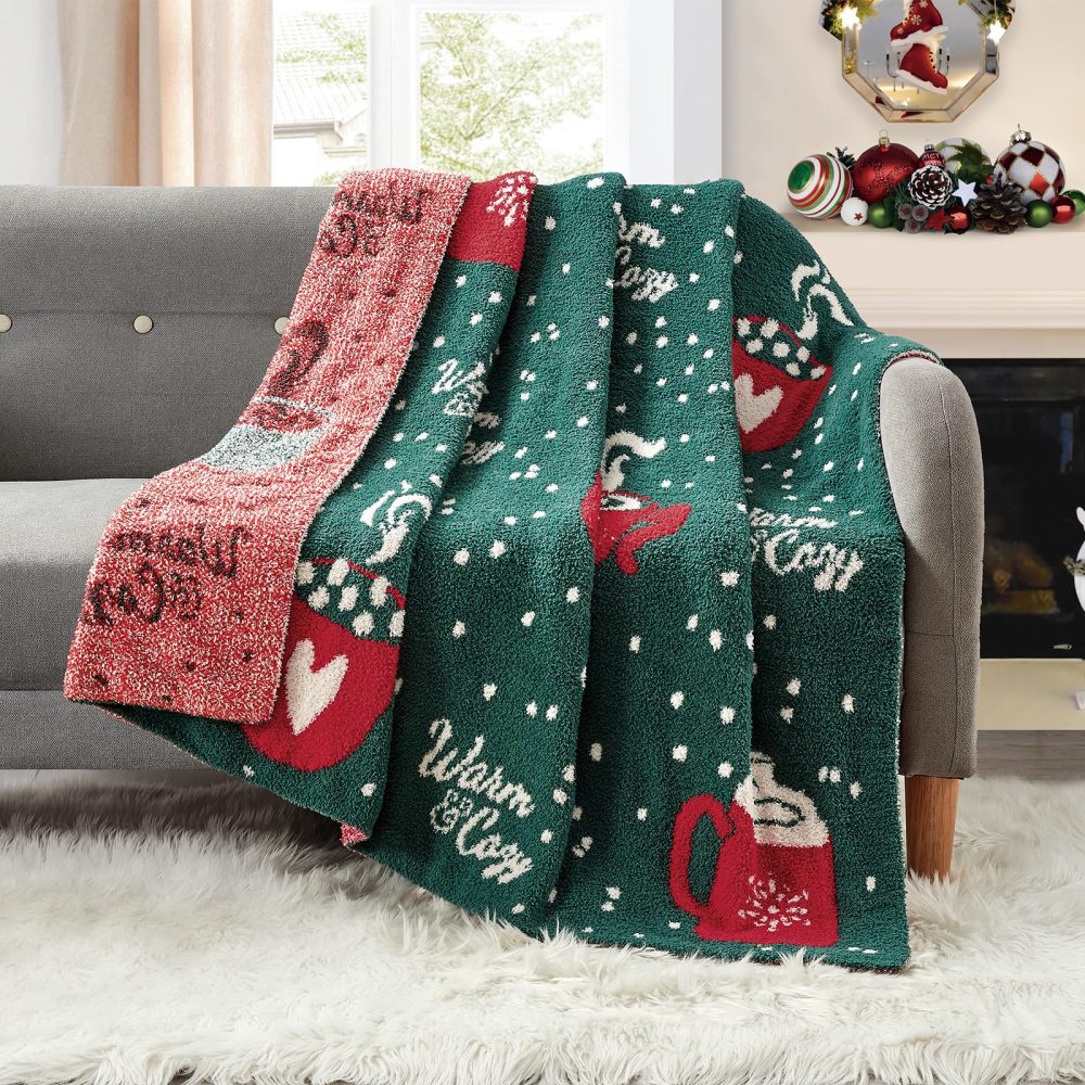 KASYLAN Christmas Blanket Ultra Soft Throw Blanket Reversible Cozy Blankets Fuzzy Plush Throw Blankets for Couch Bed Sofa Travel（127x152cm，Cup）