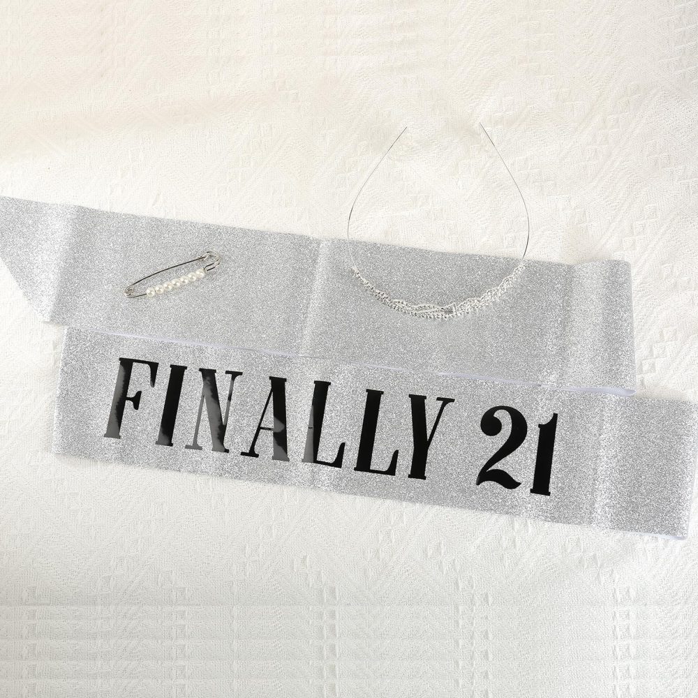 21st Birthday Sash - Silver 21st Birthday Sash And Tiara Pearl Pins, 21 Sash Birthday Sash, 21st Birthday Sash For Her, Girls 21st Birthday Gifts, 21st Birthday Decorations For Her Tiara - Image 2