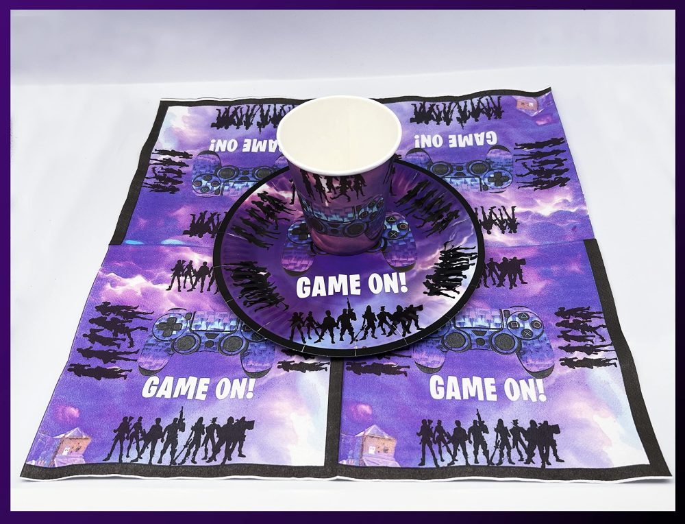 Game Party Supplies Tableware,Includes Video Game Party Plates Cups Napkins Tablecloths Banners Gamers Game Lovers Boys Party Birthday Decorations 20 Guests - Image 2