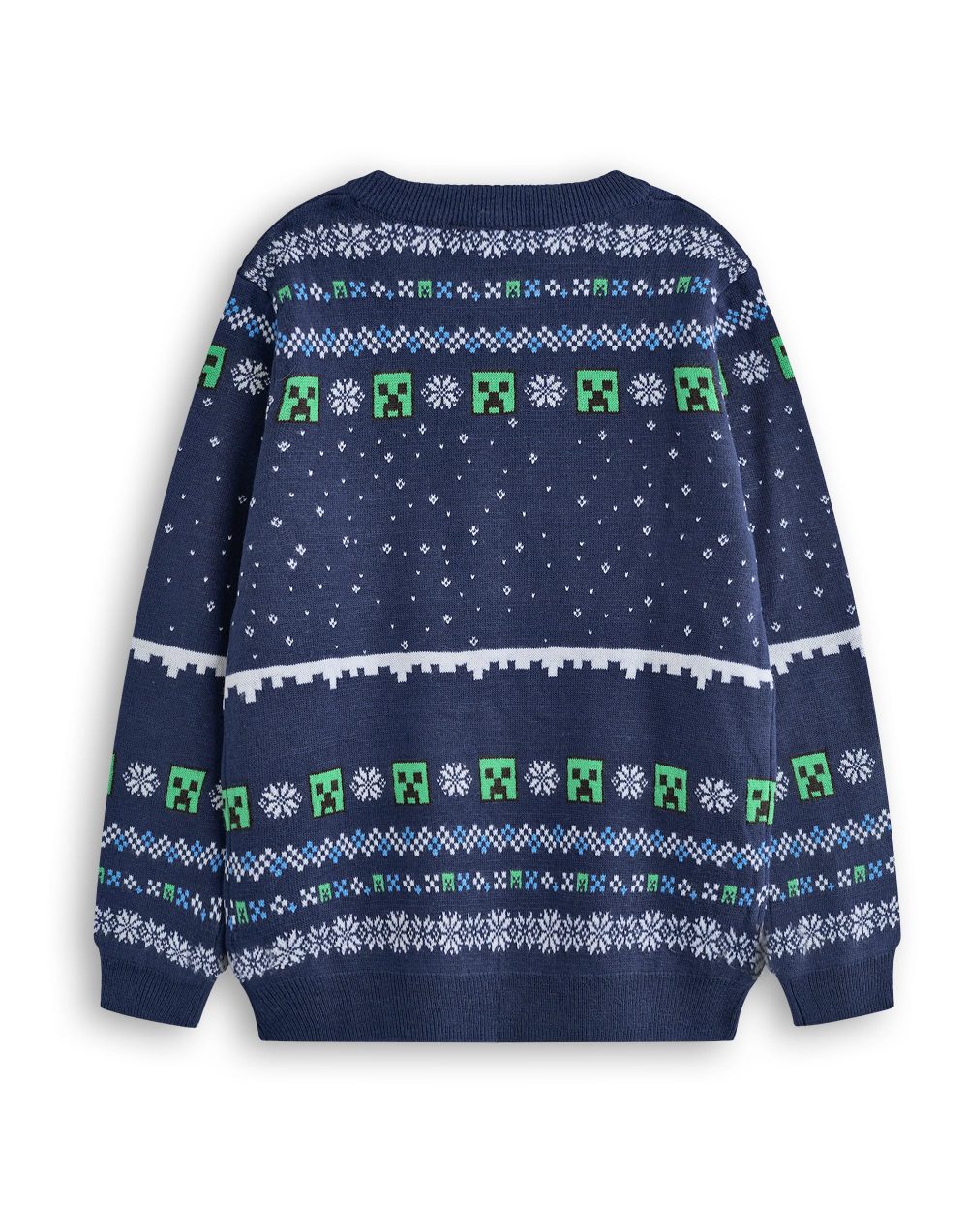 Minecraft Boys Christmas Jumper | Kids Creeper & Snow Golem Characters Graphic Knitted Sweater in Blue | Childrens Selburose Pattern Festive Jumper with Snowmen | Mojang Video Game Merchandise Gift - Image 6