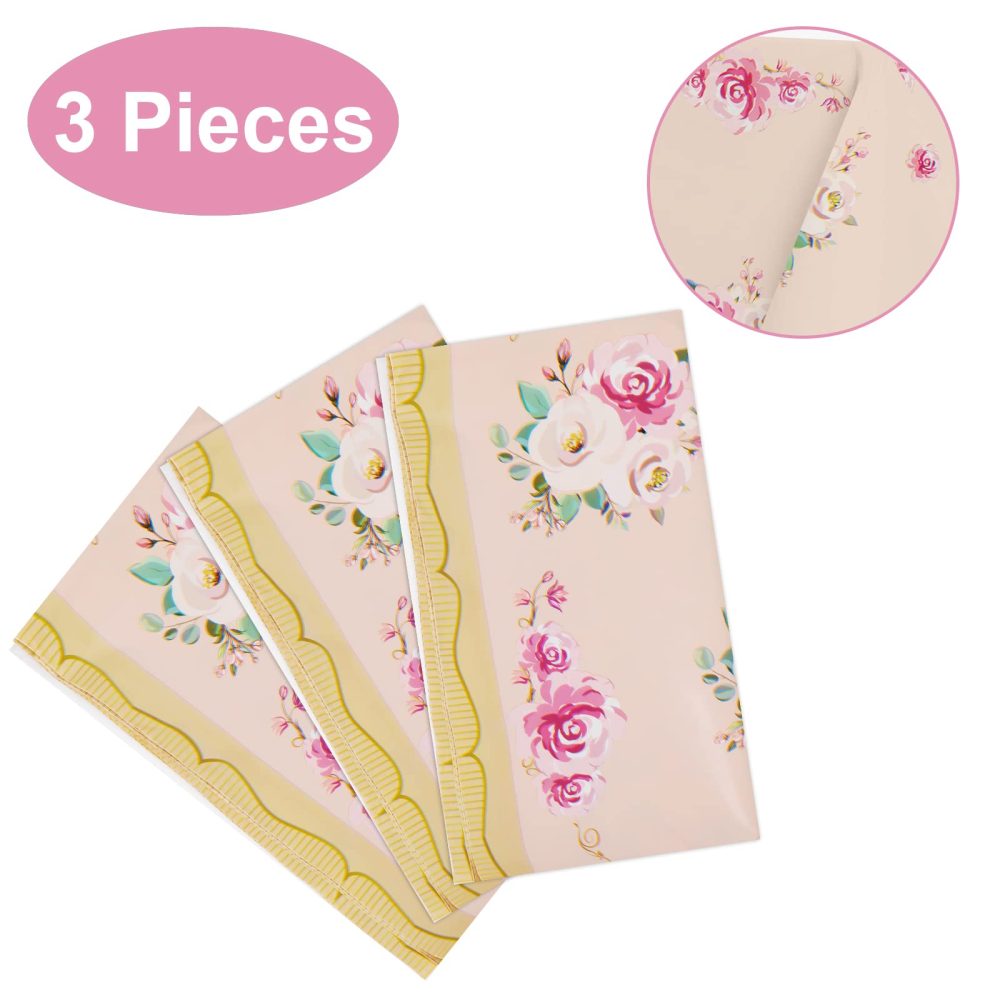 PHOGARY 3 Pieces Tea Party Floral Tablecloth for Party Decoration, Floral Plastic Rectangular Table Covers Flower Tablecloth for Tea Party Dessert Time Girl Birthday Party Supplies - Image 7