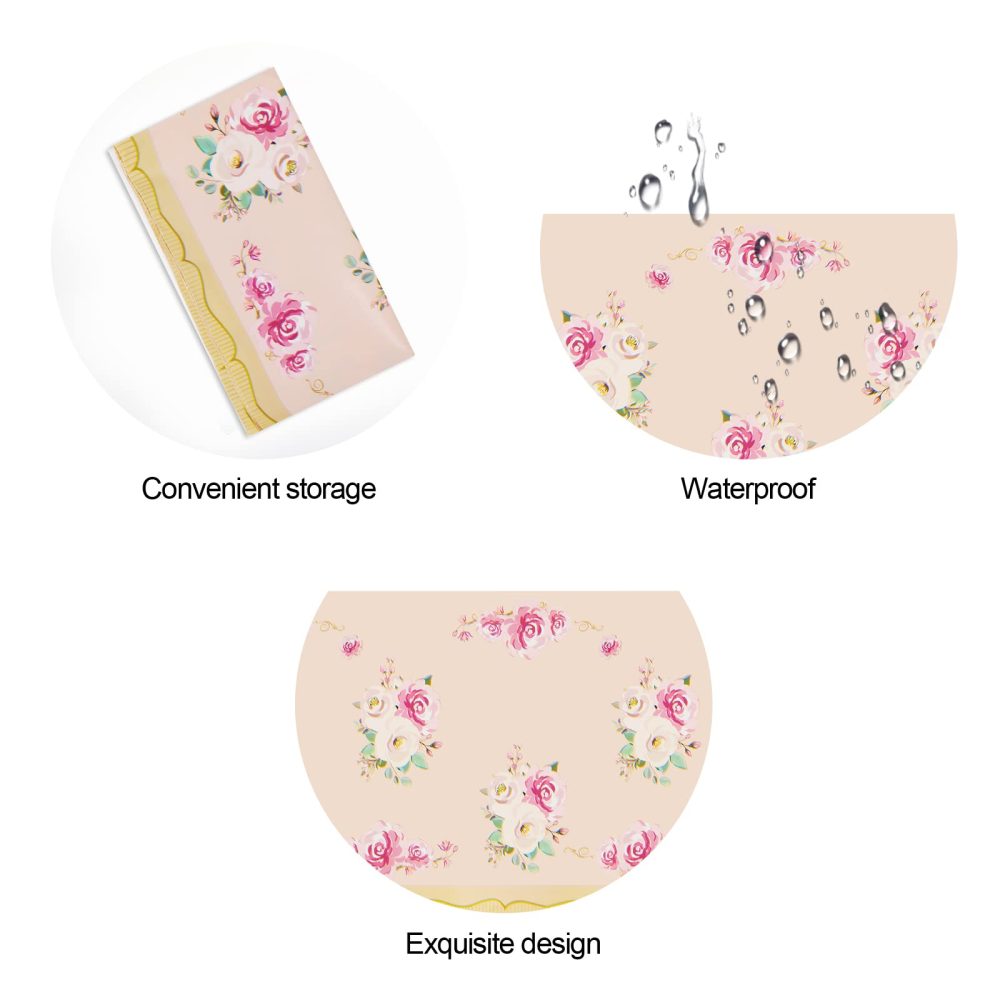 PHOGARY 3 Pieces Tea Party Floral Tablecloth for Party Decoration, Floral Plastic Rectangular Table Covers Flower Tablecloth for Tea Party Dessert Time Girl Birthday Party Supplies - Image 4