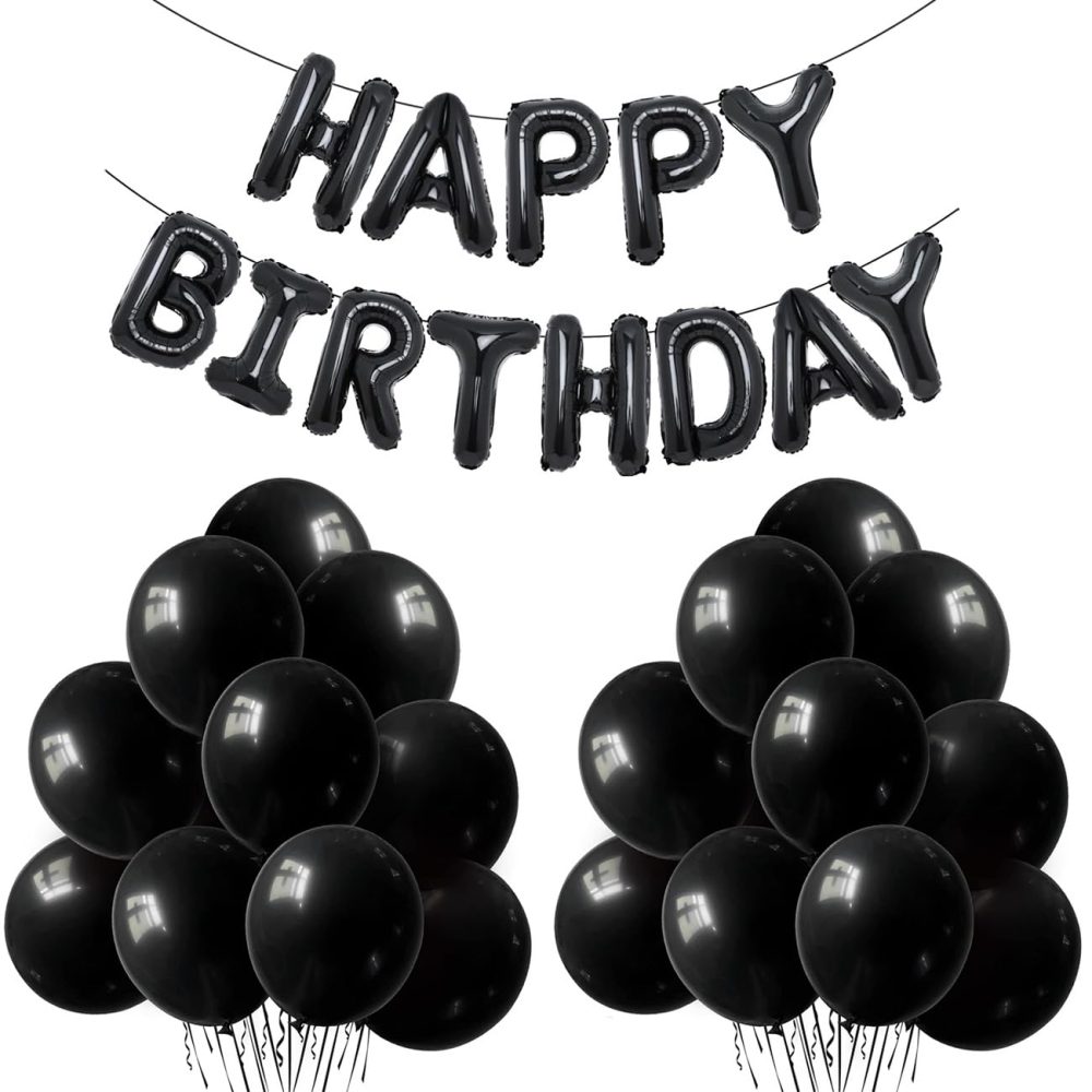 GSXNKK Black Birthday Decoration,Black Birthday Decoration Balloons Set with Black Happy Birthday Balloons Banner,Black Balloons (Black)