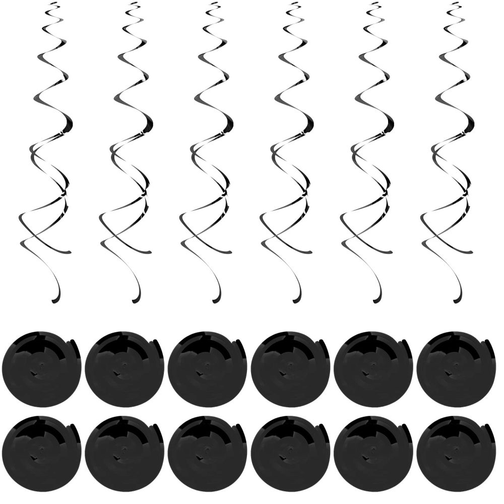 Hanging Swirl Decorations, 12 Rolls Black Swirls Ceiling Party Decorations Shiny Foil Swirls, Party Spiral Streamers Decorations for Girls and Women Birthday Party, Wedding, Xmas, Party Supplies