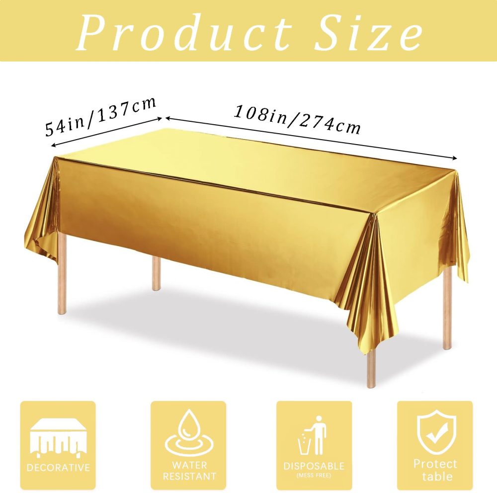 Metallic Foil Gold Party Tablecloth,137 * 274cm Large Metallic Gold Party Tableware Decor Gold Table Cover Gold Table Cloth for Christmas Gold Birthday Party Supplies Table Decoration - Image 7