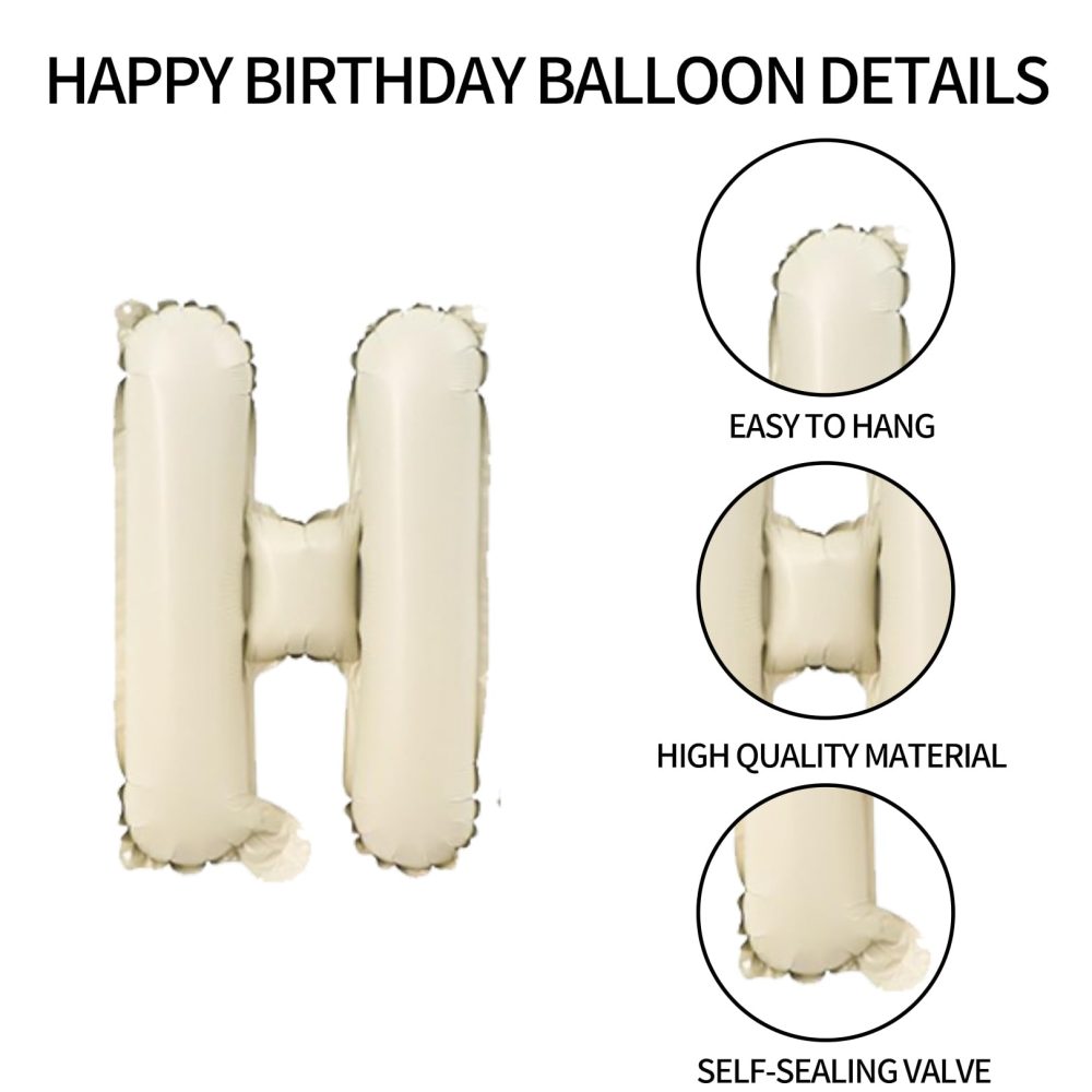 Cream Happy Birthday Balloons 16 Inch Beige Foil Letter Balloons Birthday Banner Letters Balloon with Straw Ribbon Reusable for Kids Men Women Happy Birthday Party Decorations Supplies - Image 7