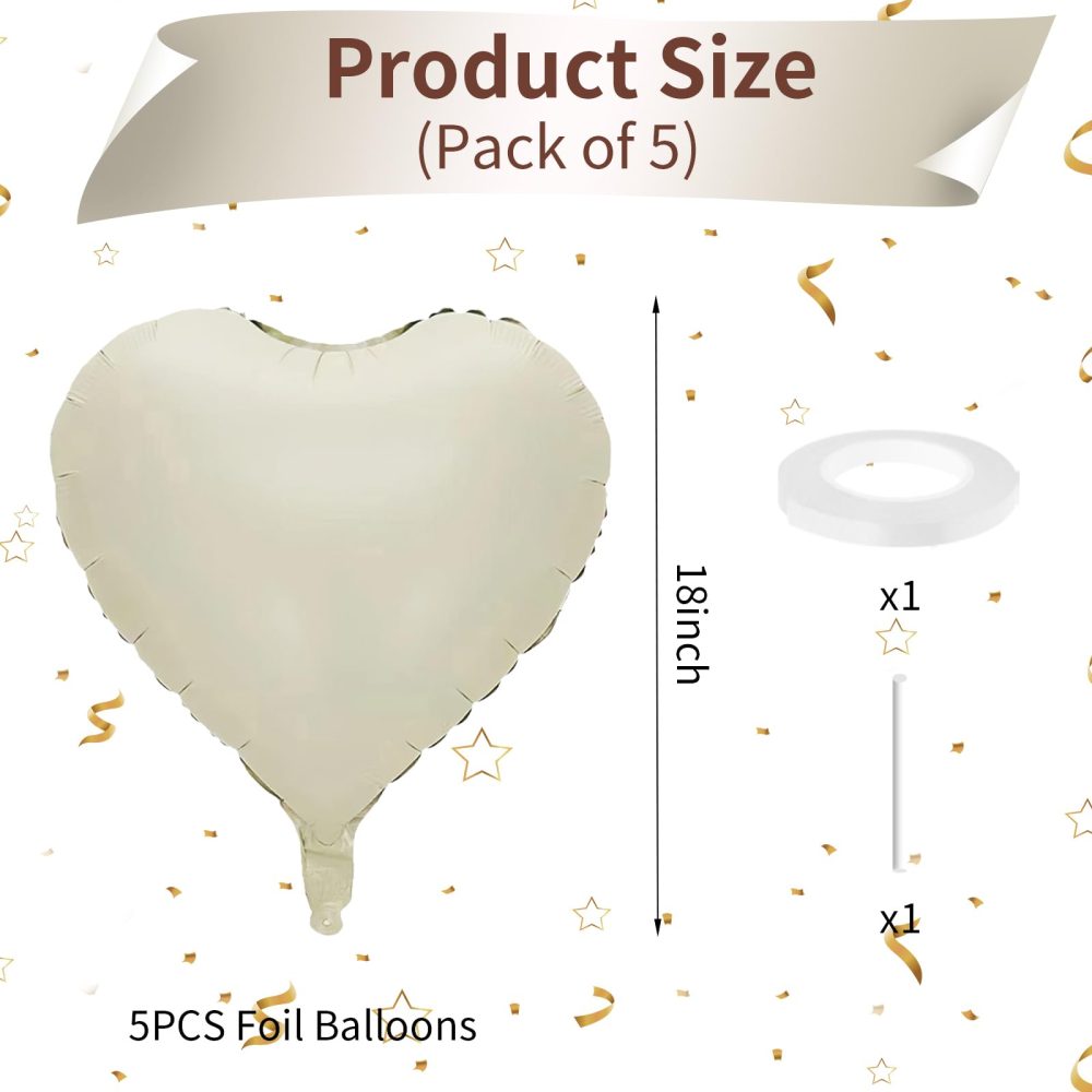 Biapian Cream Heart Balloons, 5 Pcs Cream White Heart Shape Balloons, 18inch Beige Valentine Foil Balloons for Helium Nude Neutral Love Balloon for Valentines Day, Wedding, Brithday Party Decorations - Image 8