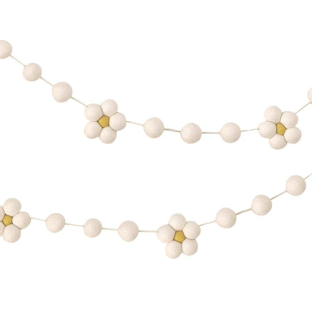 Ginger Ray Cream, White & Yellow Daisy and Felt Balls Garland Hanging Decoration 1.5m on Cotton Twine, Pastel - Image 4