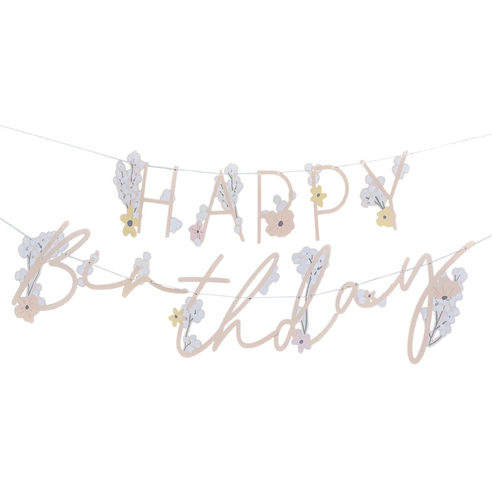 Ginger Ray Floral 'Happy Birthday' Letter Banner Garland Bunting Hanging Decoration 1.5m, Pastel - Image 4