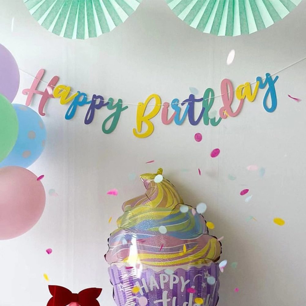 Happy Birthday Banner Candy Pastel Birthday Bunting Banner for Birthday Party Decoration Cute Birthday Decor（Colorful） - Image 3