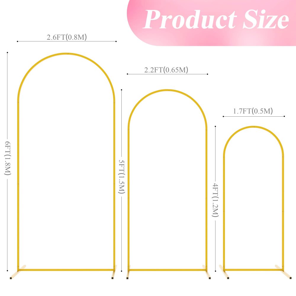 Wokceer Wedding Arch Backdrop Stand 6FT, 5FT, 4FT Set of 3 Gold Metal Arch Backdrop Stand for Wedding Ceremony Baby Shower Birthday Party Garden Floral Balloon Arch Decoration - Image 6