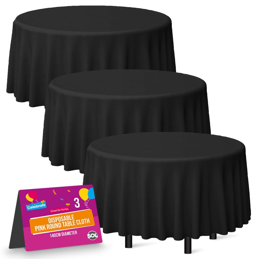 SOL 3pk Black Round Table Cloth Disposable | 140cm Halloween Party Round Tablecloths For Circular Table Cloth Round Table Cloths Circular Tablecloth | Black Round Table Cloth Black Round Tablecloth