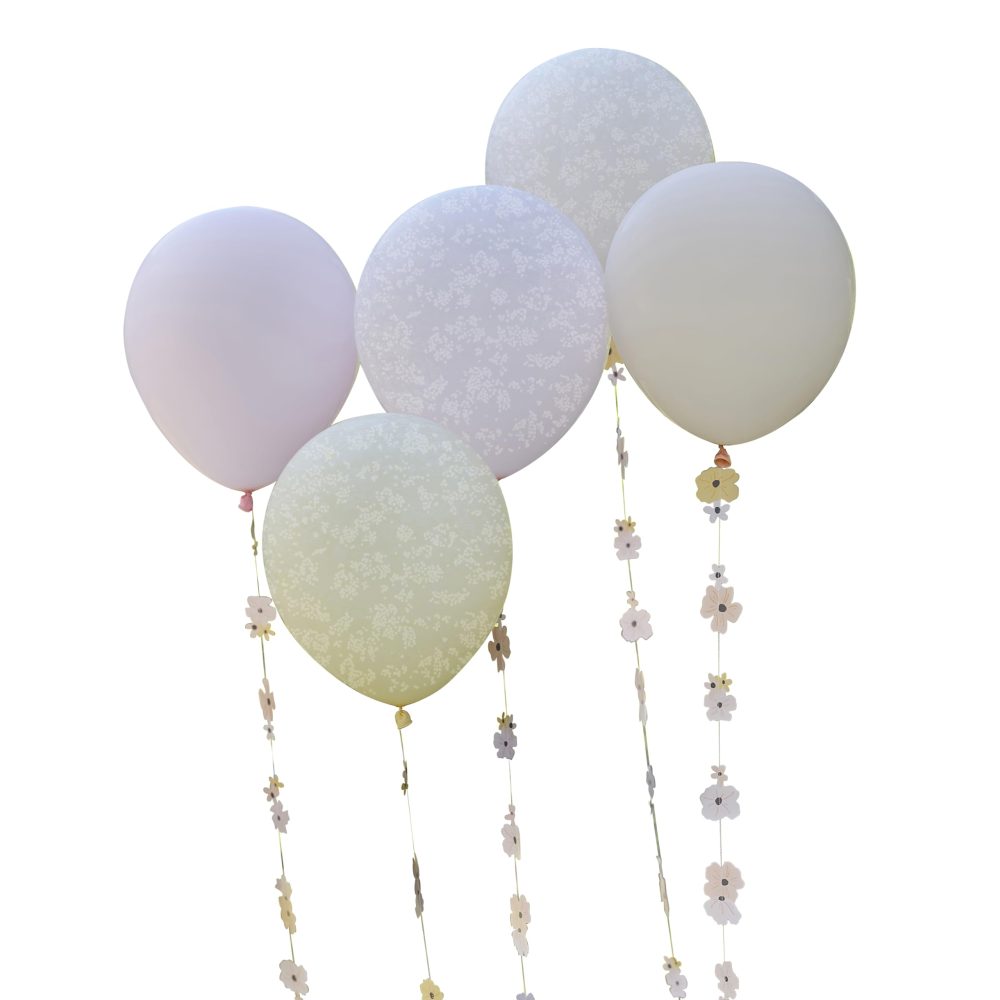 Ginger Ray 5 Latex Floral Pastel Bundle with 5 Flower Balloon Tails Decorations 1m - Image 4