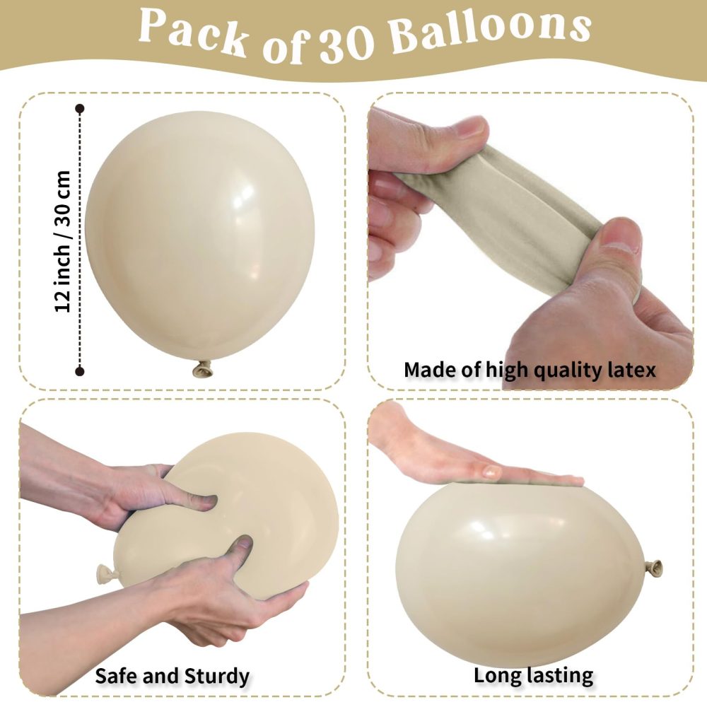 Sand White Balloons 12 Inch 30 Pack Retro Cream White Helium Latex Balloons Matte Vintage Dusty Beige Neutral Plain Balloon for Birthday Wedding Bridal Shower Engagement Anniversary Party Decoration - Image 7