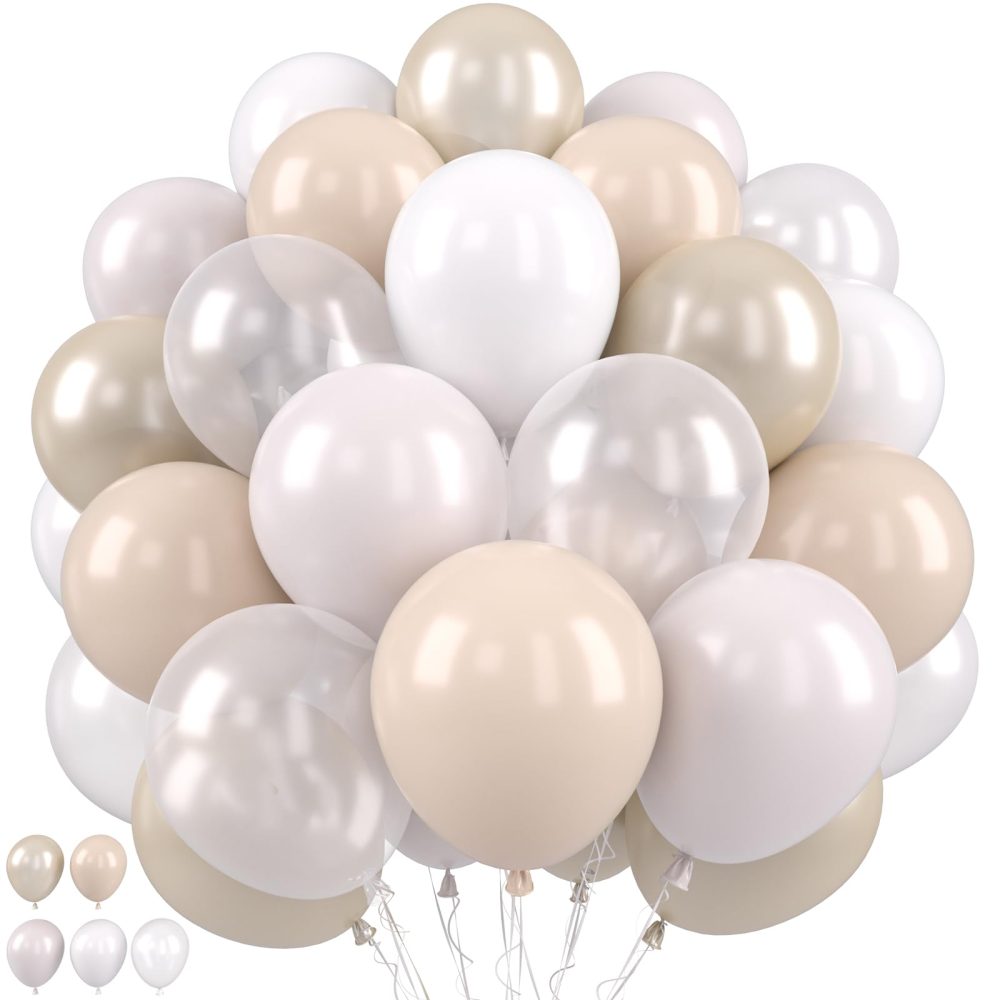 White Nude Double Balloons, Neutral Balloons Double Stuffed Beige Balloons Pearl Sand White Balloons for Birthday Baby Shower Party Boho Theme Wedding Bridal Shower Anniversary Decorations Supplies