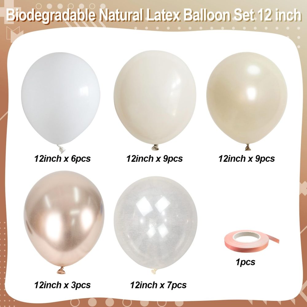 Cream White and Gold balloons, Sand White Nude Gold Clear Balloons, Metallic Champagne Gold Pearl White Sand Balloons, Ivory Beige Balloons for Engagement Neutral Bride Baby Shower Boho Decorations - Image 6