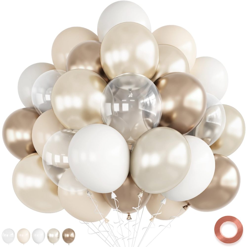 Cream White and Gold balloons, Sand White Nude Gold Clear Balloons, Metallic Champagne Gold Pearl White Sand Balloons, Ivory Beige Balloons for Engagement Neutral Bride Baby Shower Boho Decorations