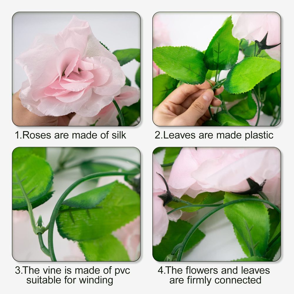 Huryfox Artificial Flowers Garlands - 5 Strand 230cm Long Artificial Flower Vines for Decorations, Faux Pink Rose Floral Arch with Realistic Design for Home, Garden, Indoor/Outdoor Weddings, Parties - Image 6