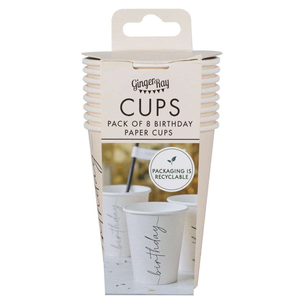 Ginger Ray Nude and Black Happy Birthday Paper Party Cups Pack of 8 - Image 2