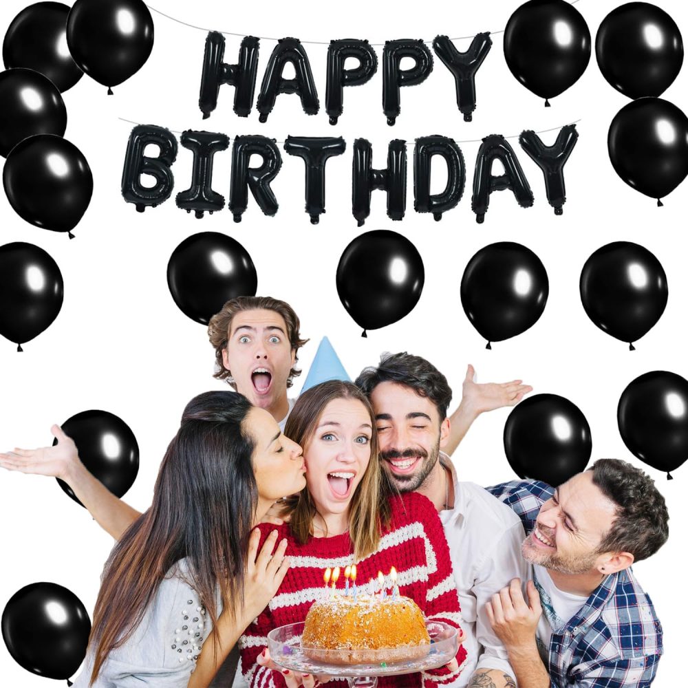 GSXNKK Black Birthday Decoration,Black Birthday Decoration Balloons Set with Black Happy Birthday Balloons Banner,Black Balloons (Black) - Image 2