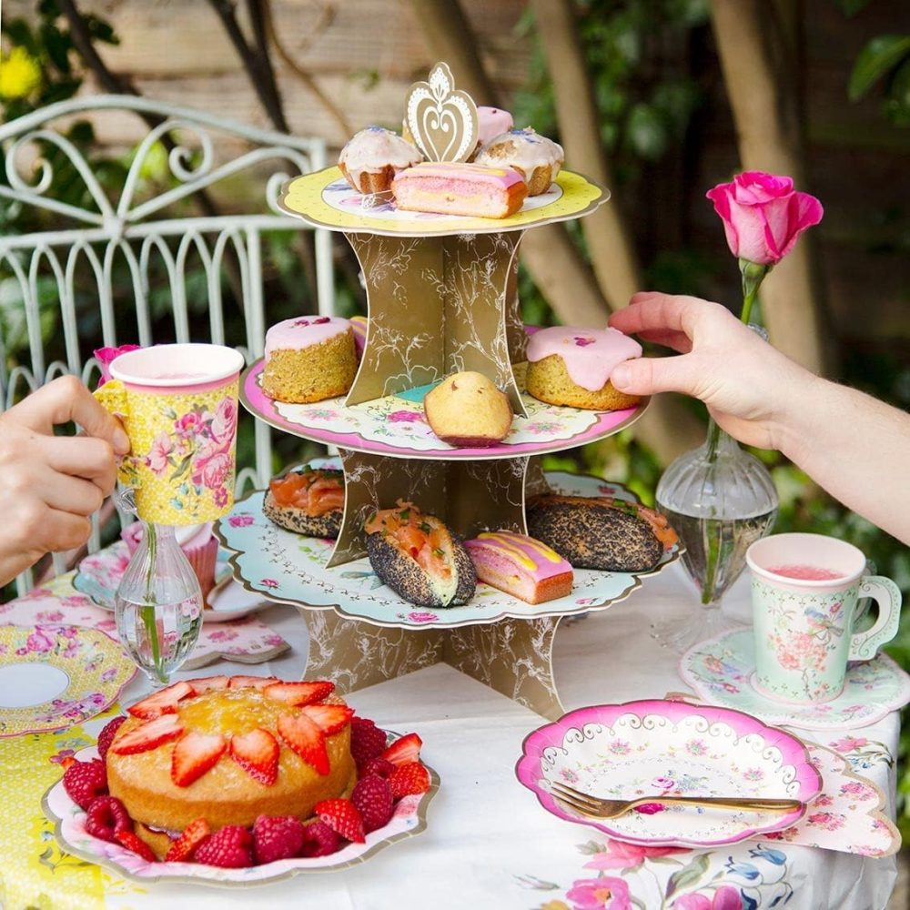 Talking Tables 144 x Strong Floral Paper Plates Bulk Pack for Afternoon Tea Party, Truly Scrumptious Table Decorations, Disposable Dishes Tableware Birthday, Mother's Day, Baby Shower Pink Yellow - Image 3