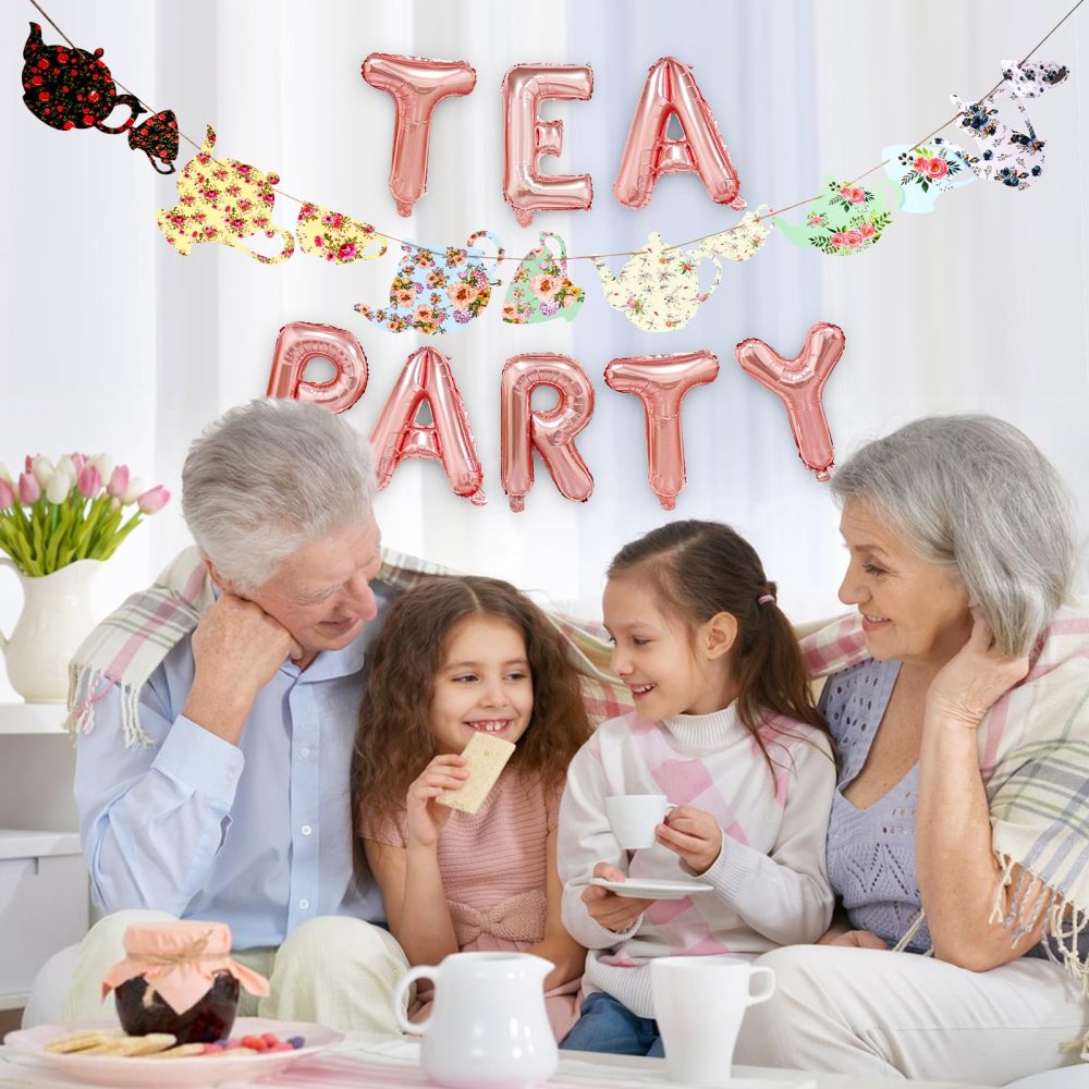 Zercart Tea Party Birthday Banner, Tea Party Decoration Tea Party Balloons, Floral Tea Party, Tea Party Bridal Shower Decorations for Birthday Baby Shower Girls Boys Tea Party Birthday - Image 5