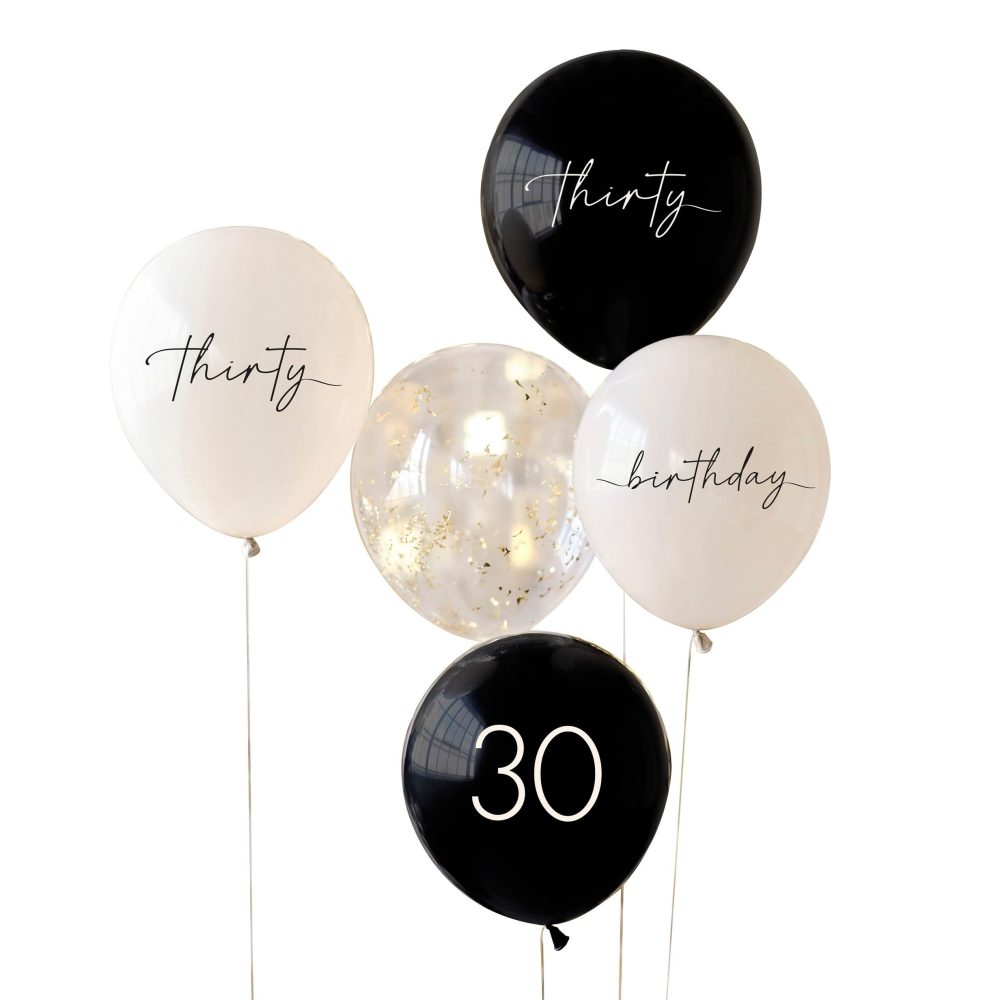 Ginger Ray Black, Nude, Cream and Gold 30th Birthday Milestone Party Balloons