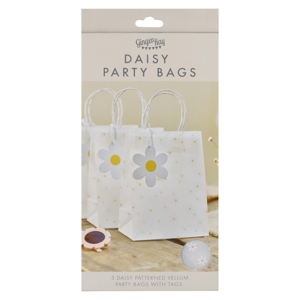 Ginger Ray Print Vellum Paper Party Bags with Raffia Handles and Daisy Gift Tags 5 Pack, Pastel - Image 2