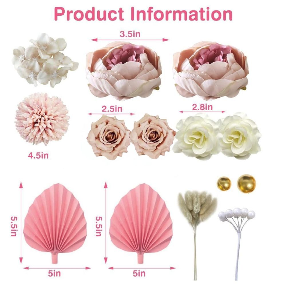 Risipu 14 PCS Boho Cake Decorations - Elegant Flower Toppers for Bohemian Weddings, Birthdays, and Celebrations (khaki) - Image 2