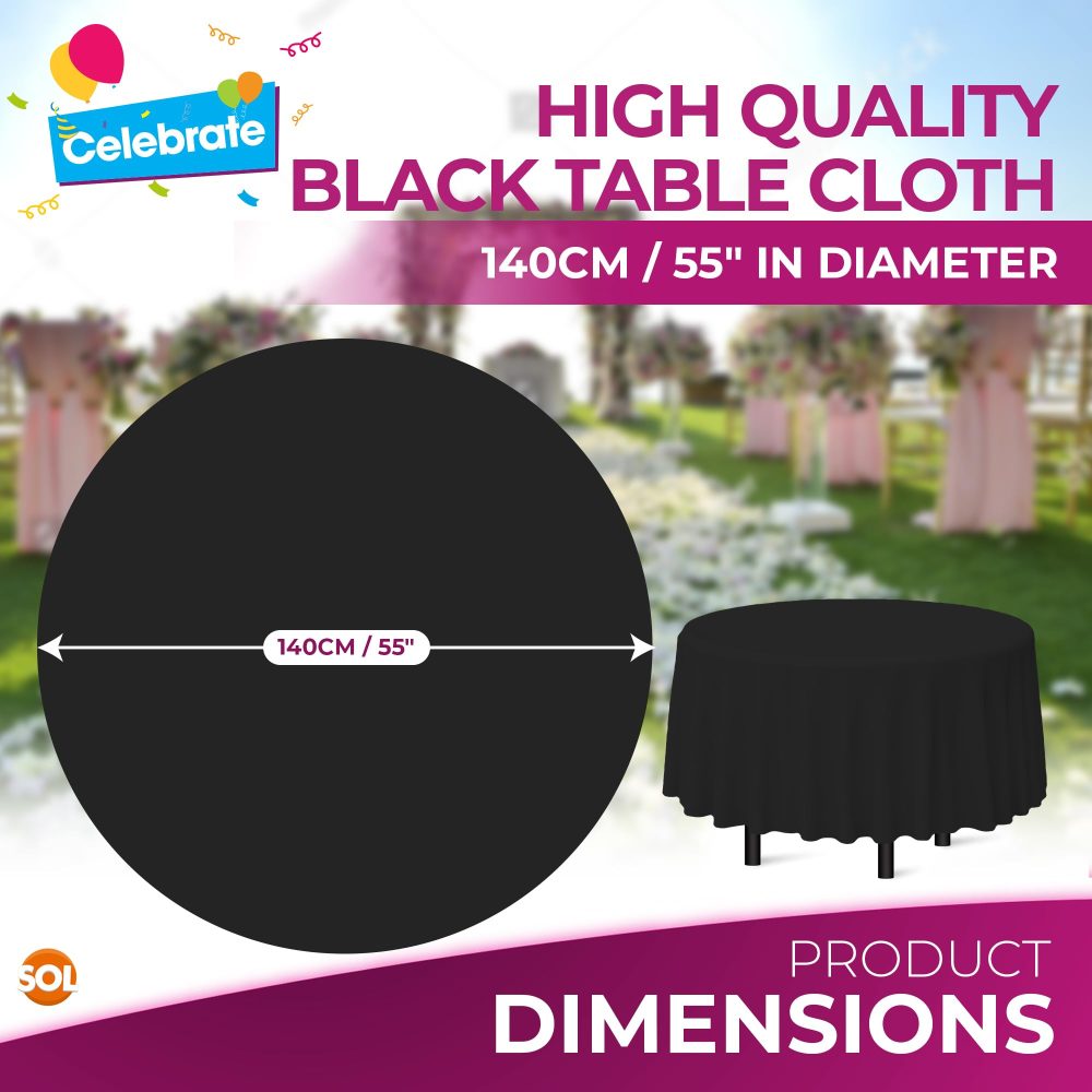 SOL 3pk Black Round Table Cloth Disposable | 140cm Halloween Party Round Tablecloths For Circular Table Cloth Round Table Cloths Circular Tablecloth | Black Round Table Cloth Black Round Tablecloth - Image 8