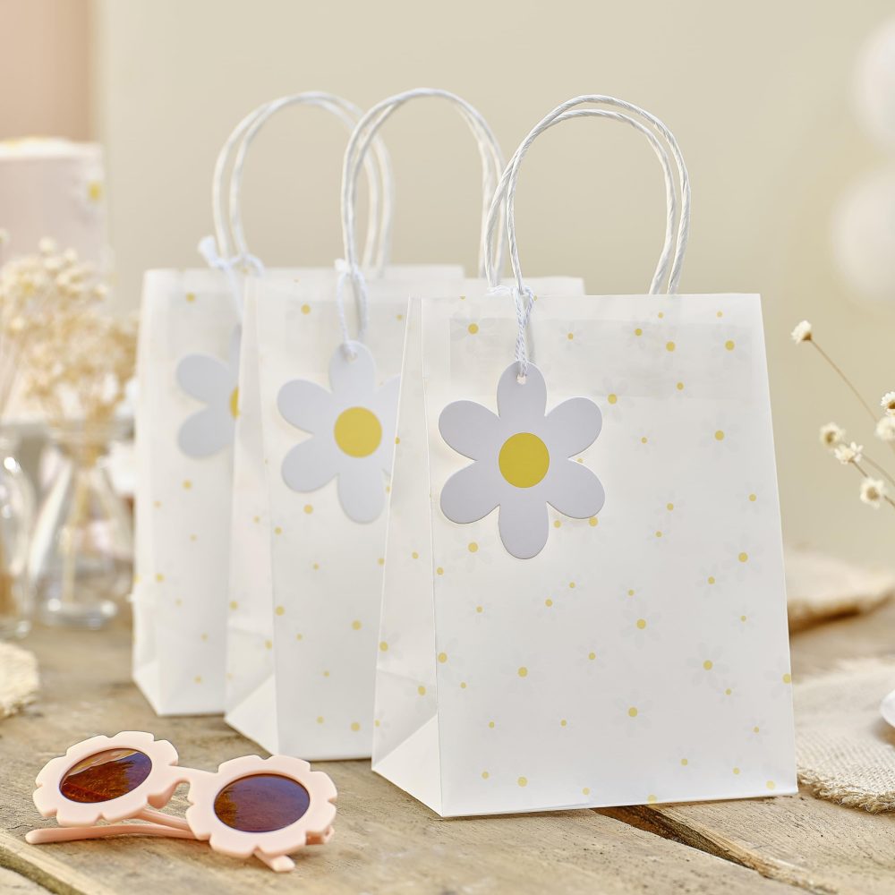 Ginger Ray Print Vellum Paper Party Bags with Raffia Handles and Daisy Gift Tags 5 Pack, Pastel