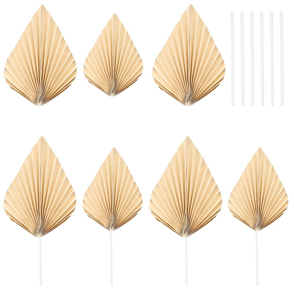 Gyufise 6Pcs Paper Palm Fan Cake Toppers Palm Leaf Fan Cake Topper Palm Spear Leaf Cupcake Toppers Cake Insert Decoration For Cake Decorating Diy Craft Project Home Wedding Party Supplies Beige - Image 6