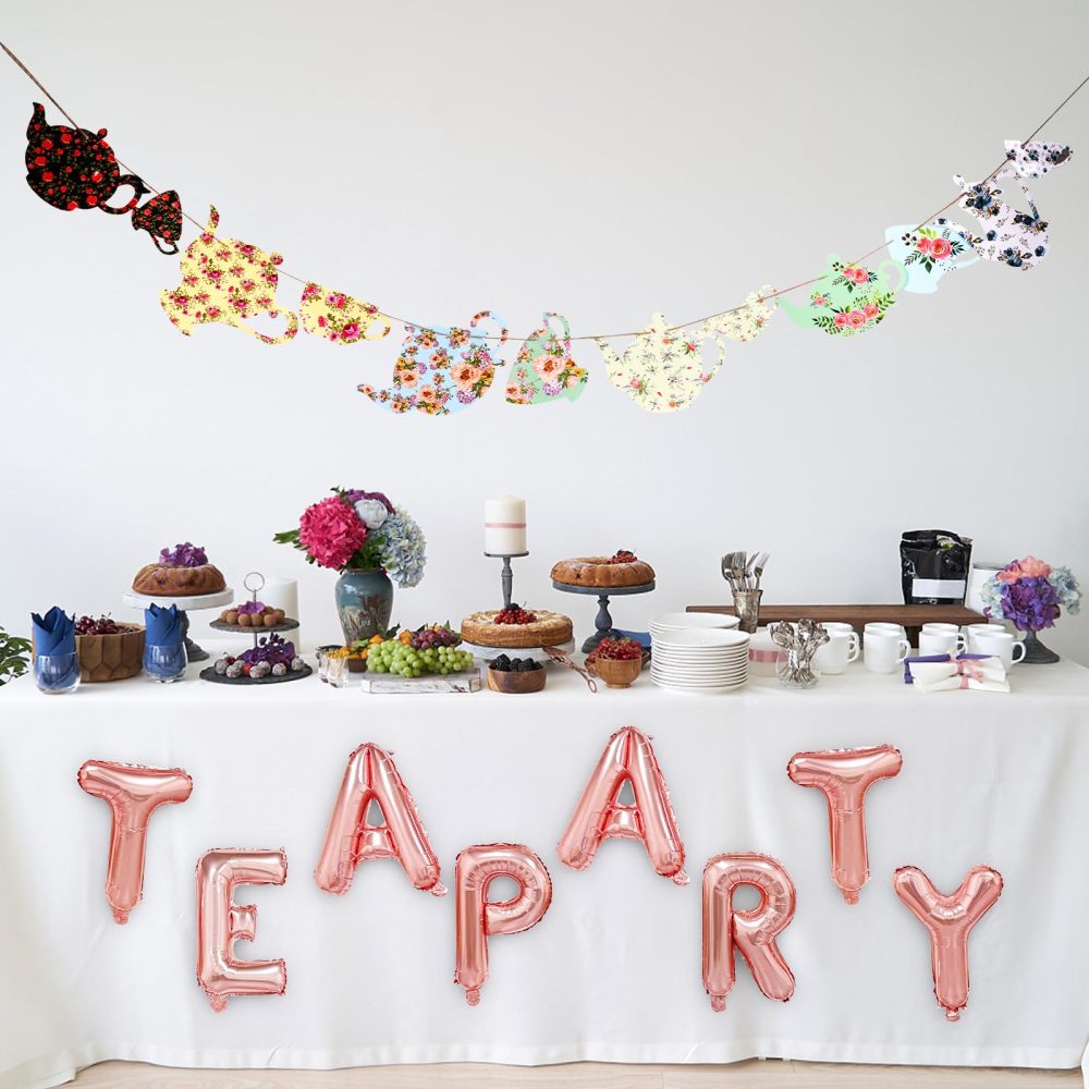 Zercart Tea Party Birthday Banner, Tea Party Decoration Tea Party Balloons, Floral Tea Party, Tea Party Bridal Shower Decorations for Birthday Baby Shower Girls Boys Tea Party Birthday - Image 3