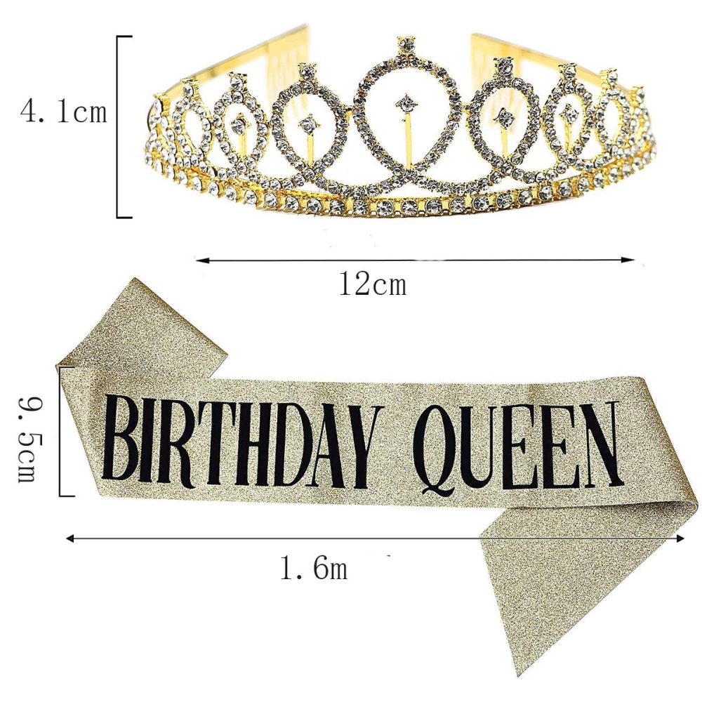 Leixi Birthday Queen Sash & Rhinestone Tiara Kit - 21st 30th Birthday Gifts Birthday Sash for Women Birthday Party Supplies (Gold) - Image 8