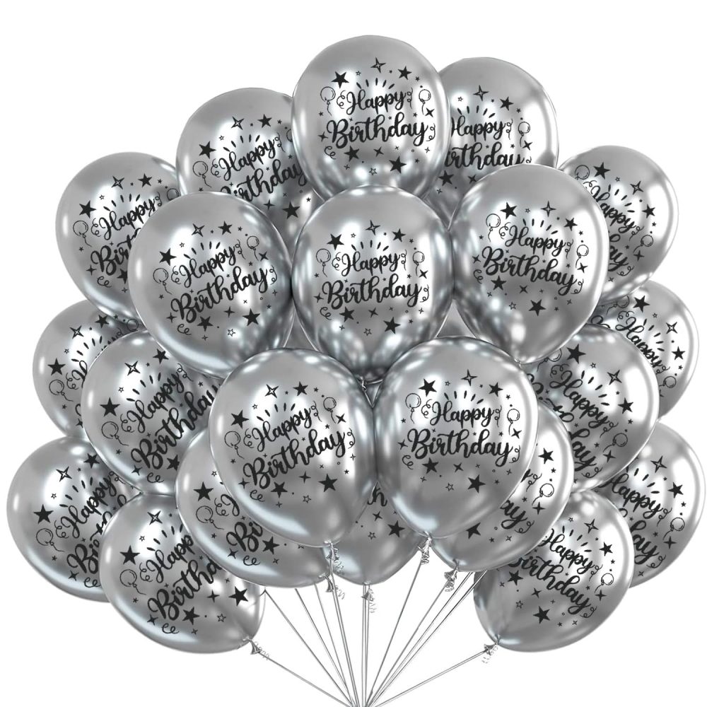 Jwssor Birthday Balloons,20pcs Metallic Silver Balloons,12inch Happy Birthday Balloons for Women Men Birthday Party Decoration