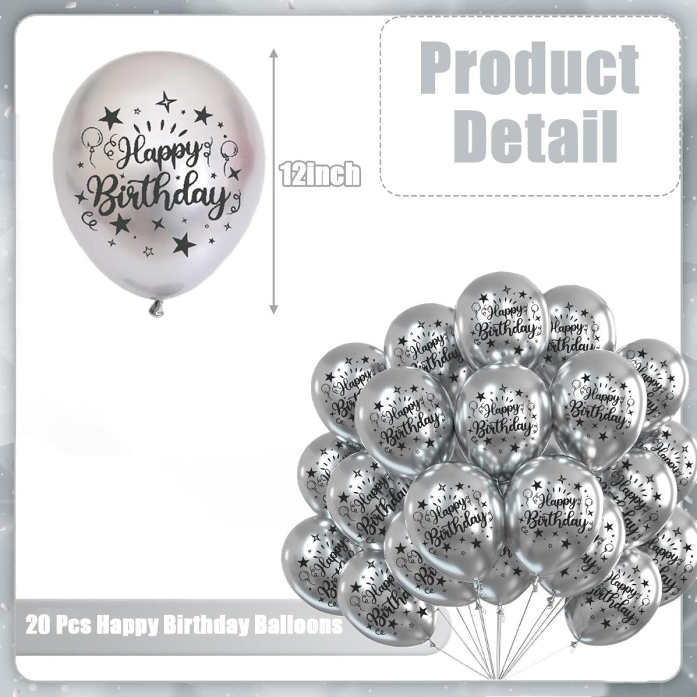 Jwssor Birthday Balloons,20pcs Metallic Silver Balloons,12inch Happy Birthday Balloons for Women Men Birthday Party Decoration - Image 5