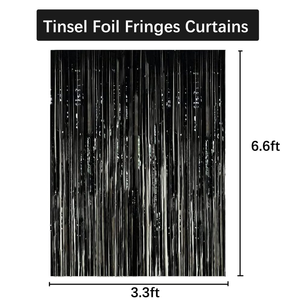 AMZJIMTOP Black Tinsel Foil Fringe Curtain Party Decorations 2Pcs 3.3ft *6.6ft Metallic Tinsel Curtains Streamers Party Backdrop Foil Curtain for Birthday Party Wedding Holiday Decoration - Image 7