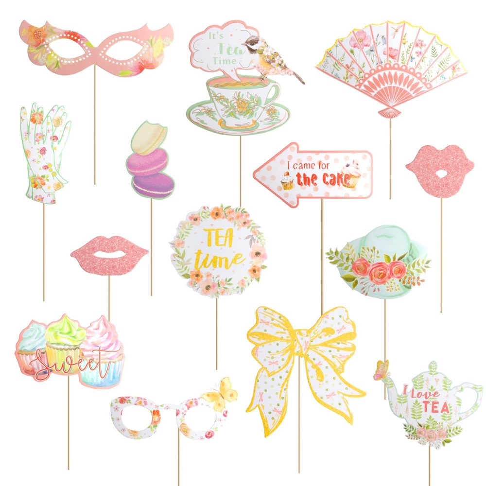 Afternoon Tea Decorations, 14Pcs Tea Party Decorations, Party Photo Props Party Decorations Bridal Shower Decorations Tea Party Set Party Photo Booth Props Decorations