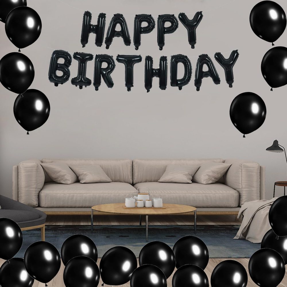 GSXNKK Black Birthday Decoration,Black Birthday Decoration Balloons Set with Black Happy Birthday Balloons Banner,Black Balloons (Black) - Image 4