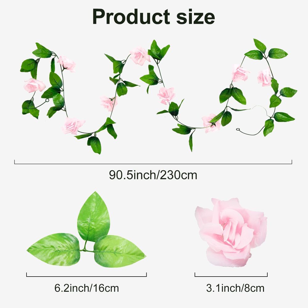 Huryfox Artificial Flowers Garlands - 5 Strand 230cm Long Artificial Flower Vines for Decorations, Faux Pink Rose Floral Arch with Realistic Design for Home, Garden, Indoor/Outdoor Weddings, Parties - Image 7