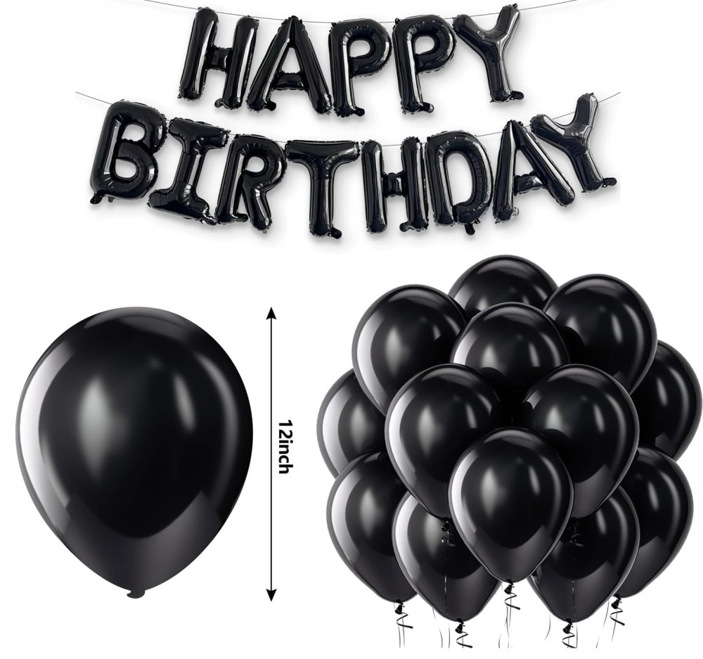 GSXNKK Black Birthday Decoration,Black Birthday Decoration Balloons Set with Black Happy Birthday Balloons Banner,Black Balloons (Black) - Image 5