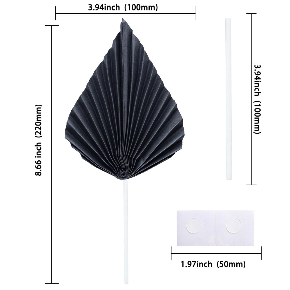 Gyufise 6Pcs Paper Palm Fan Cake Toppers Palm Spear Leaves Fan Cupcake Toppers Cake Insert Decorations Craft DIY Cake Bakeware Decoration for Birthday Party Wedding Party Decor Supplies Black - Image 7