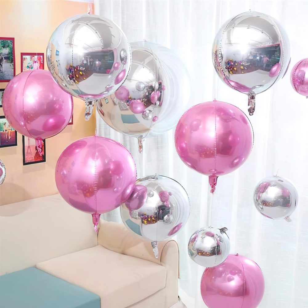 PartyWoo Pink Balloons, 6 pcs Pink Birthday Decorations, 22 inch Giant 4D Foil Balloons and Ribbon, Large Mylar Balloons, Metallic Pink Balloons for Baby Shower Decorations, Baptism Decorations, 1302 - Image 7