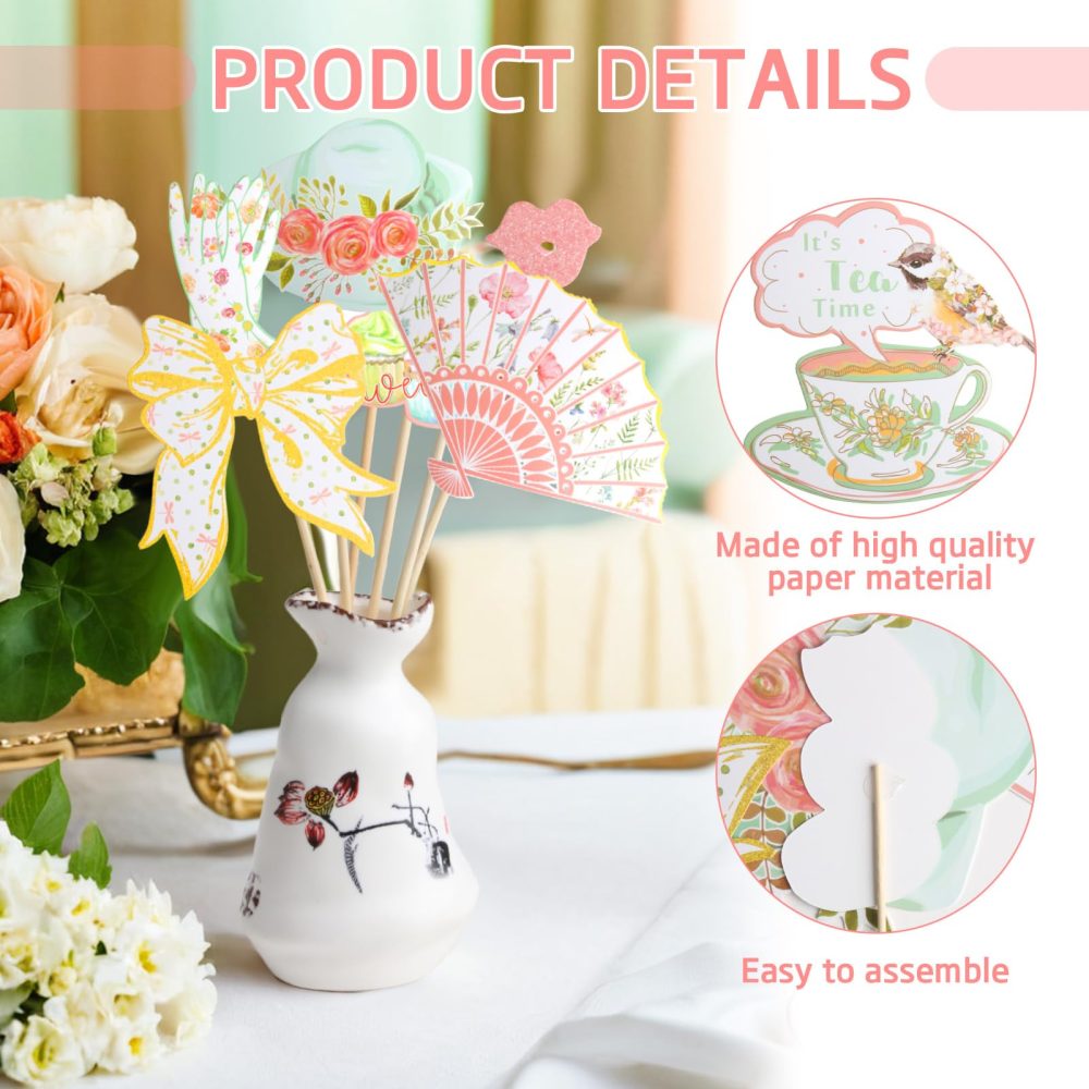 Afternoon Tea Decorations, 14Pcs Tea Party Decorations, Party Photo Props Party Decorations Bridal Shower Decorations Tea Party Set Party Photo Booth Props Decorations - Image 5