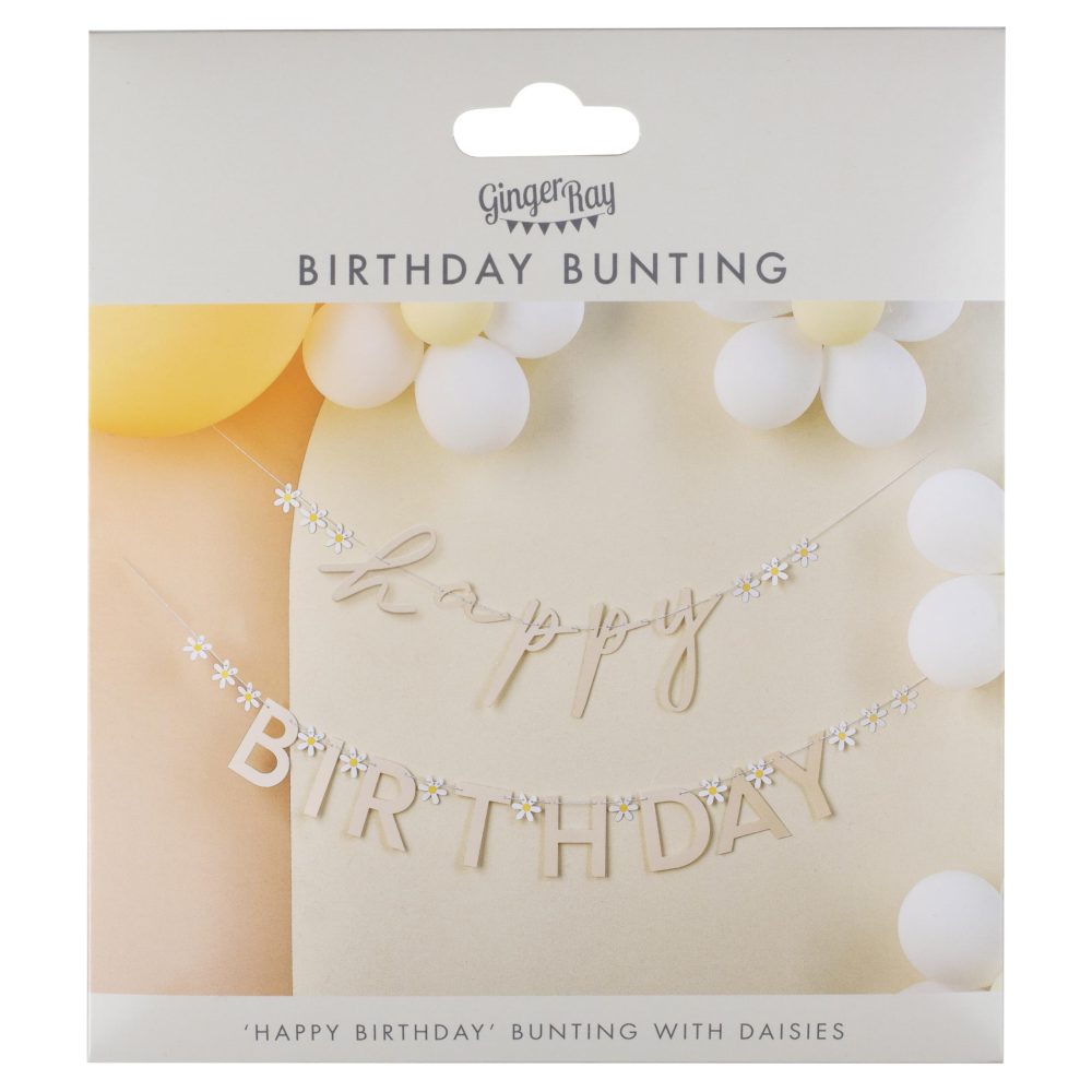 Ginger Ray Daisy Flowers 'Happy Birthday' Letter Banner Bunting Garland Hanging Decoration 1.5m, Pastel - Image 2