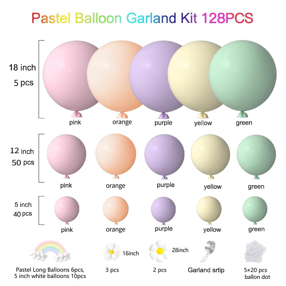 Pastel Balloon Arch Kit Pastel Party Decorations With Daisy Balloons,Pastel Balloons And Pastel Long Balloons Rainbow Balloons Arch Kit Baby Shower Balloon Arch For Birthday Gender Reveal Decoration - Image 7