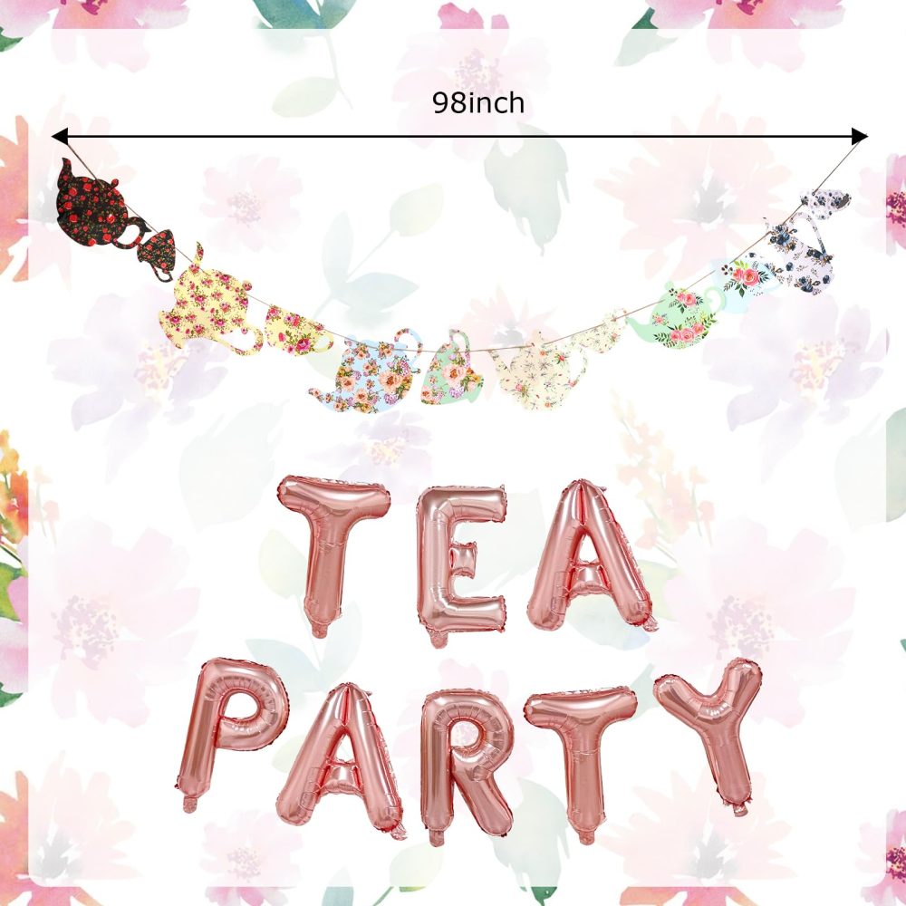 Zercart Tea Party Birthday Banner, Tea Party Decoration Tea Party Balloons, Floral Tea Party, Tea Party Bridal Shower Decorations for Birthday Baby Shower Girls Boys Tea Party Birthday - Image 2