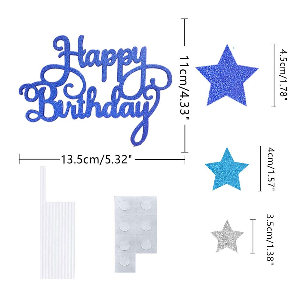 VAINECHAY Birthday Cake Decorations Happy Birthday Cake Toppers for Boy Men Girl Women Kids Blue Star Cupcake Decoration Baby Shower Party Silver - Image 2