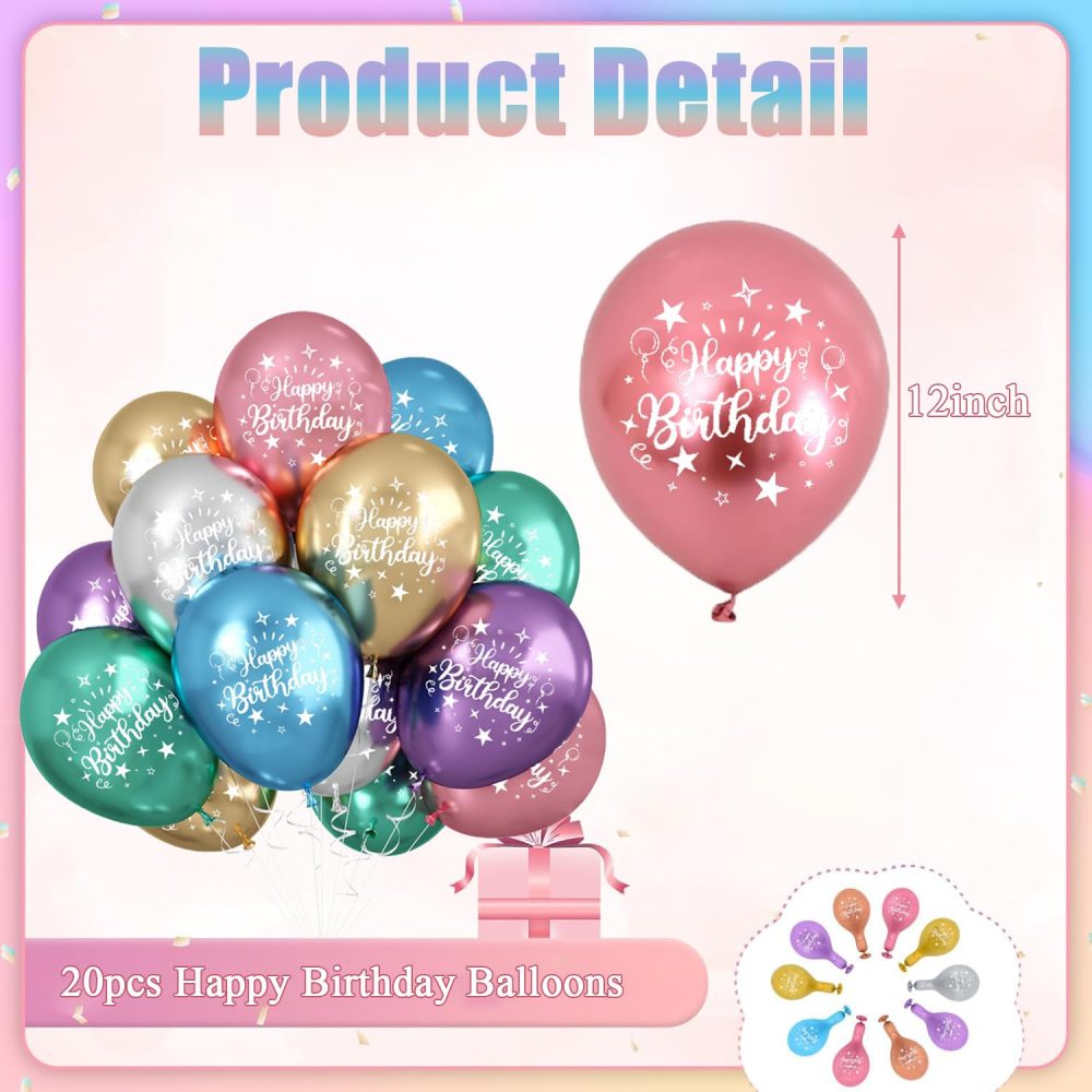 Jwssor Birthday Balloons,20pcs Metallic Balloons,12inch Happy Birthday Balloons for Women Men Birthday Party Decoration - Image 5